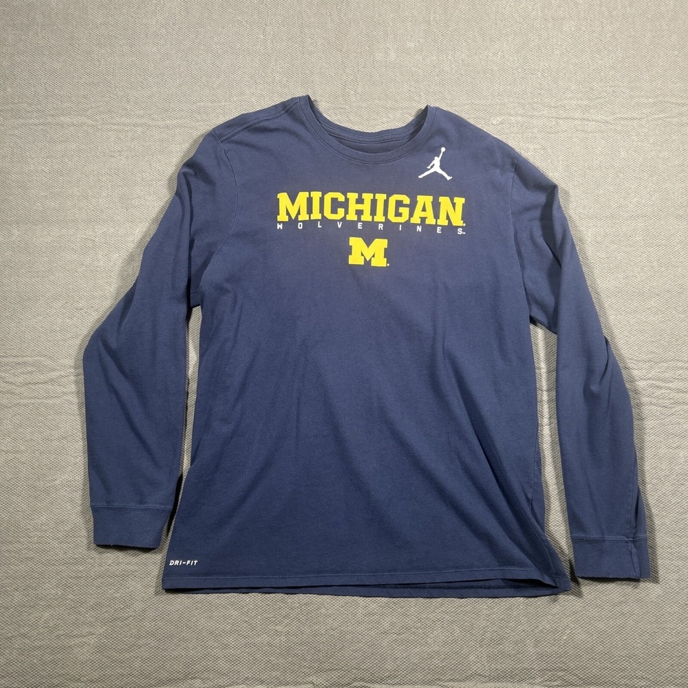 Michigan Wolverines The Nike Tee Long Sleeve Shirt Dri-Fit XL Blue Air Jordan